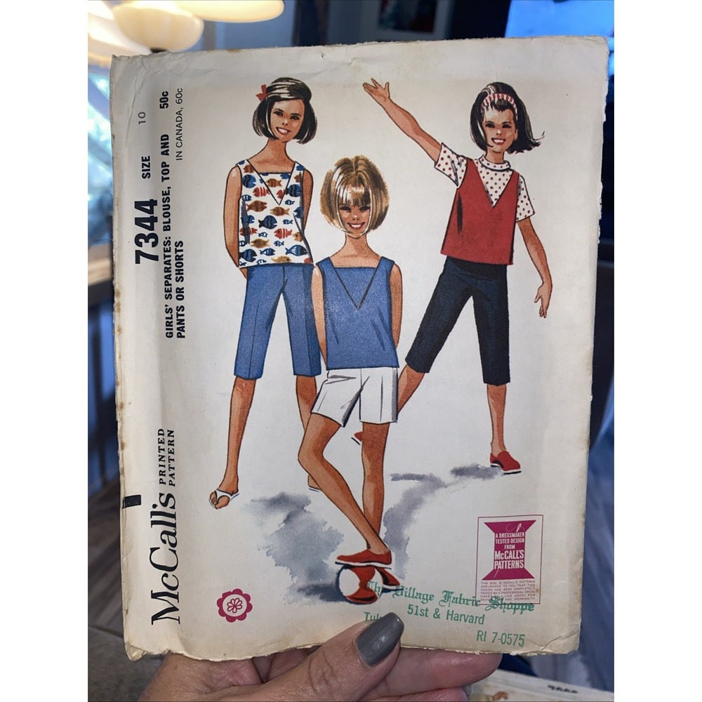 Vintage 70s McCalls 7344 Girls Outfit Sewing Pattern Size 10 Blouse Pants Shorts